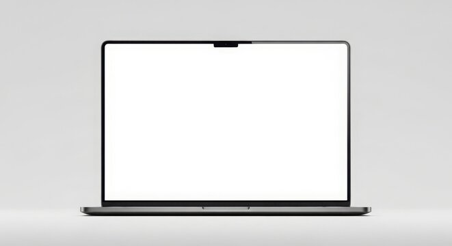 A laptop computer with a blank screen on a plain background