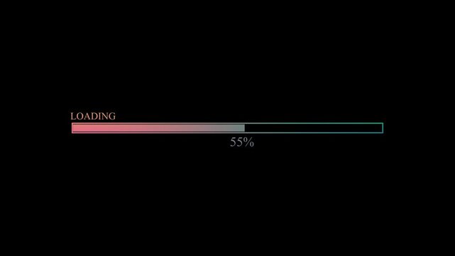 Loading bar animation with indicator shape, load 0 to 100% line zero to hundred percent.Loading bar, loading screen with alpha.