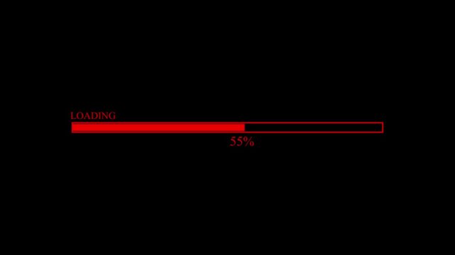 Loading bar animation with indicator shape, load 0 to 100% line zero to hundred percent.Loading bar, loading screen with alpha.