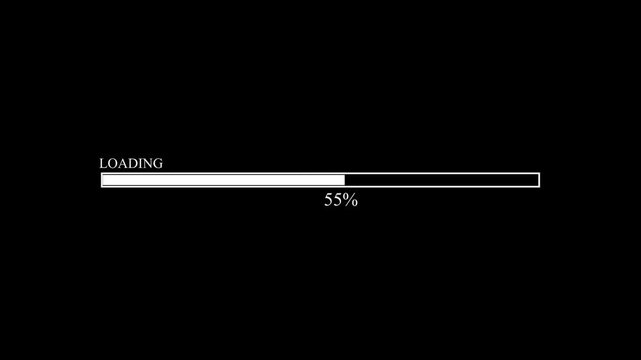 Loading bar animation with indicator shape, load 0 to 100% line zero to hundred percent.Loading bar, loading screen with alpha.