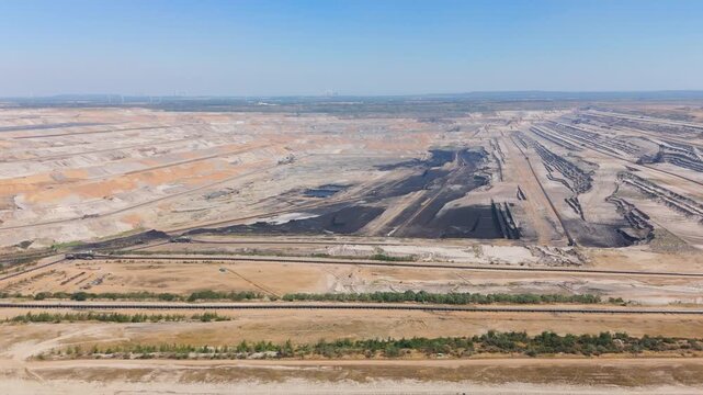 Hambach open pit mine operation area, coal mining lignite, industry, gigantic exavation of fossil fuels, damage to environment and ecosystem