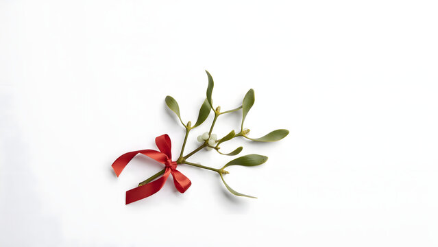 Mistletoe with Red Ribbon on Background