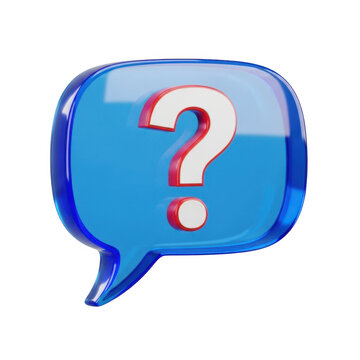 Glossy blue speech bubble with red question mark icon