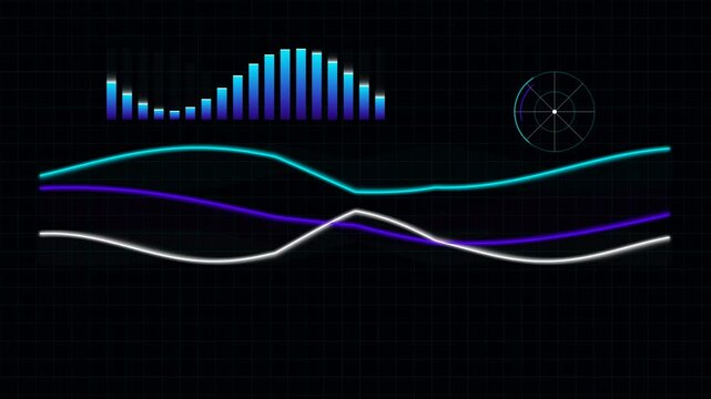 Digital data visualization interface with animated graphs and charts
