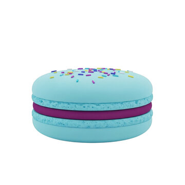 Delicious blue macaron with purple filling and sprinkles close up