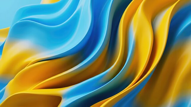 Flowing blue and yellow abstract fabric texture background