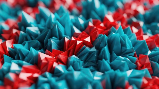 Abstract red and turquoise faceted geometric surface texture