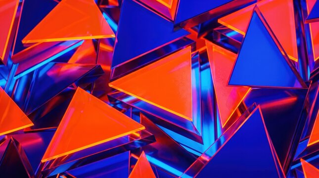 Neon geometric triangle pattern with reflective glass texture