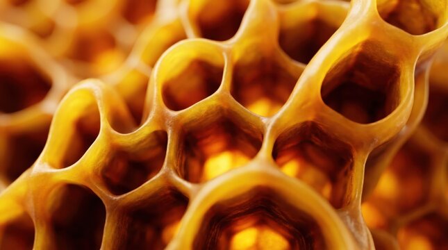 Macro view of golden porous honeycomb wax texture