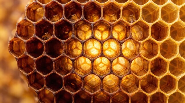 Golden honeycomb texture with hexagonal wax cell detail