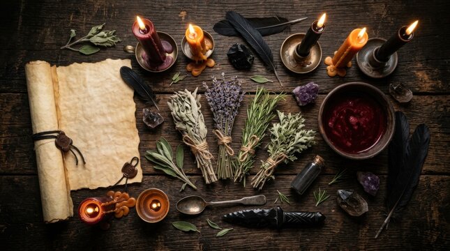 Witch Craft Ingredients with Scroll and Pot