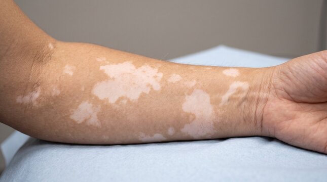 Close up of arm with vitiligo skin condition.