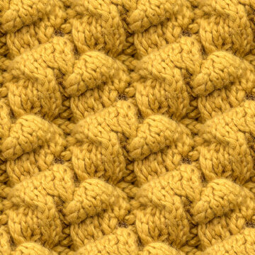 Yellow bubble knit wool texture soft cozy background pattern close up