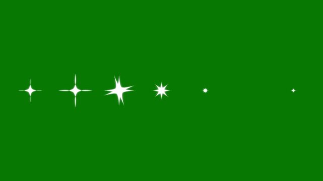 beautiful sparkling star animation glowing twinkle lights white glitter particles magical shine bursts blinking cartoon doodle stars festive overlay, green screen chroma key background. 4k