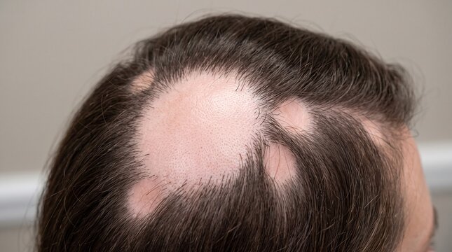 Close up view of male pattern hair loss on scalp.