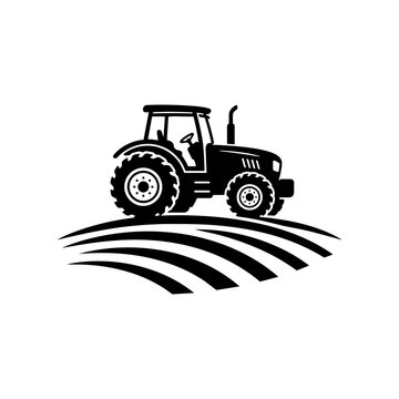 tractor farming icon agricultural field cultivation silhouette vector illustration