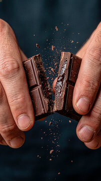 Hands breaking a chocolate bar