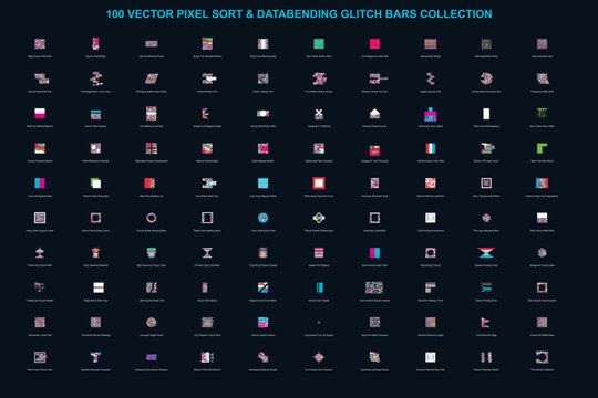 100 Vector Pixel Sort and Databending Glitch Bars Set EPS for Cyberpunk Graphics and Digital Distortion Effects