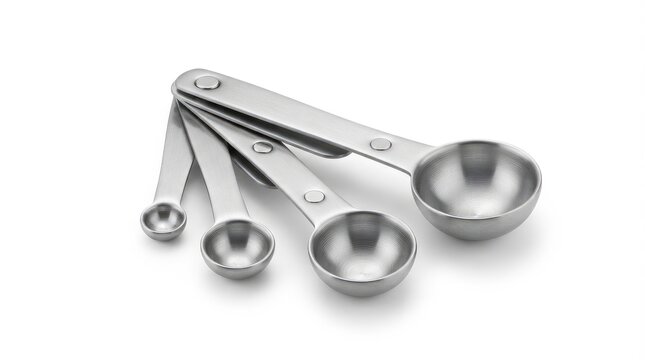 A set of stainless steel measuring spoons isolated on white background