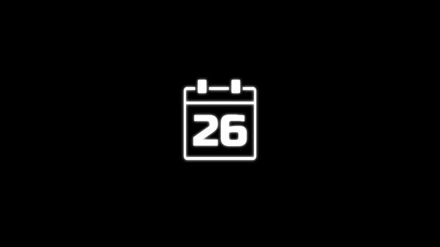 Animated calendar page icon for 26 day.Calender simple icon animation date change time month. 4k motion video animation.event planning and appointment concept.