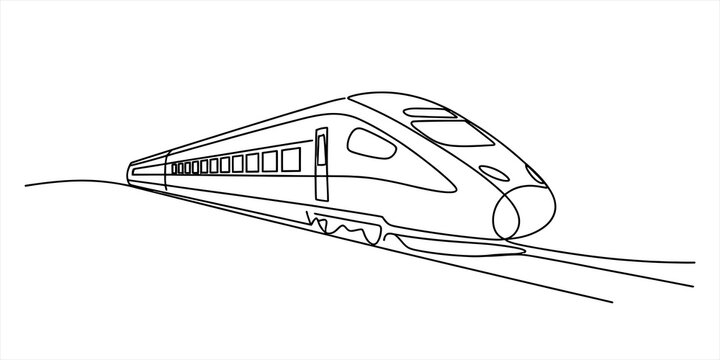 Continuous single line drawing of a modern high speed bullet train Vector, illustration