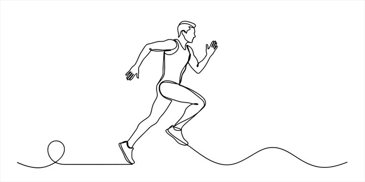 Continuous single line drawing of a man running fast Vector, illustration