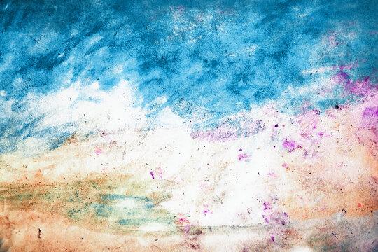  Colorido fondo paisaj&iacute;stico abstracto de acuarela azul naranja rosa. Fondo art&iacute;stico vibrante para dise&ntilde;o creativo y recursos editoriales de papeler&iacute;a.