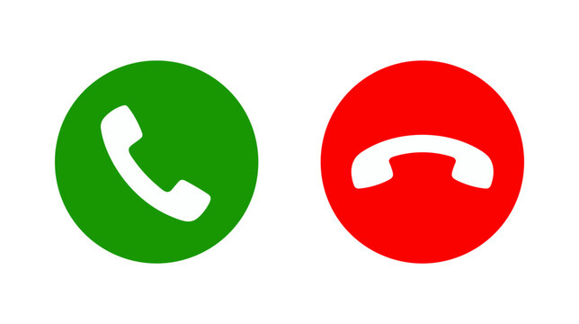 Phone Call Buttons. Two simple, circular buttons, one green with a white phone receiver icon, and one red with a white hanging-up phone icon, representing the options to answer or decline a call.