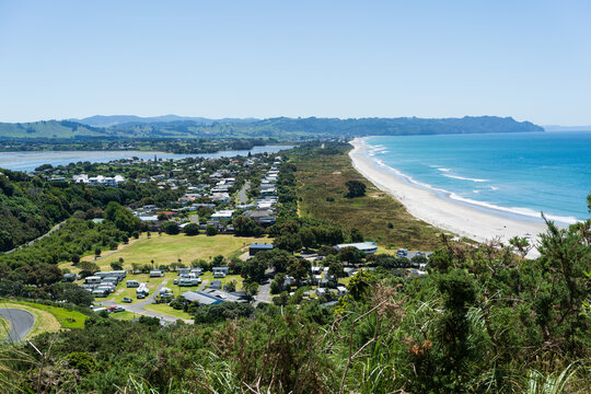 Elevated View of Waihī Beach Coastline, New Zealand