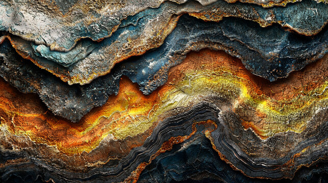  Patr&oacute;n ondulado esc&eacute;nico en capas de m&aacute;rmol verde azulado y dorado con detalle rojo. Textura abstracta de lujo para uso editorial y de dise&ntilde;o premium. Ilustraci&oacute;n 3D.
