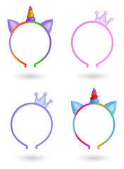 Colorful unicorn and princess headbands for kids party decoration © MSTSAKHINA