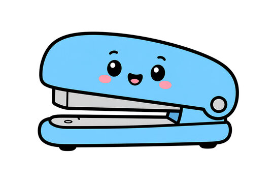 Cute cartoon stapler with happy face isolated on white background, Vector, illustration