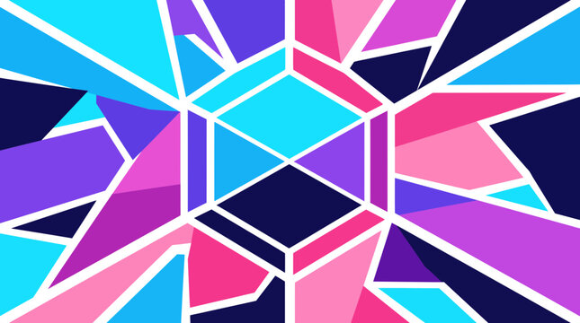 Colorful abstract geometric shapes forming a vibrant kaleidoscope pattern isolated on transparent background, Vector Abstract cyberpunk banner with future tech geometric elements design new 2026