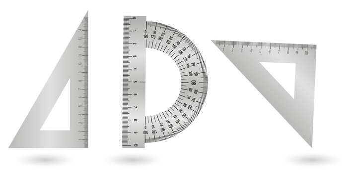 Silver Rulers and Protractor on Transparent Background