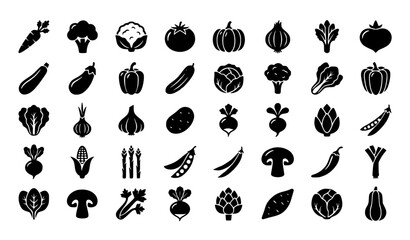 Obraz premium Black Simple Vegetable Icons Set with Fresh Produce Editable EPS Vector