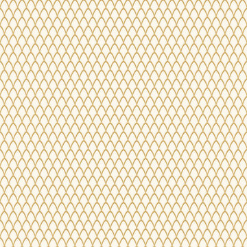 Seamless pattern of gold ogee arches on a cream background, repeating moroccan fish scale geometric
