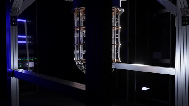 3d animation of a quantum computer installed in a laboratory.
