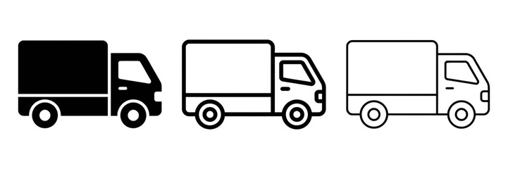 Fototapeta premium Cargo truck icon silhouette vector, bold outline and line art isolated illustration