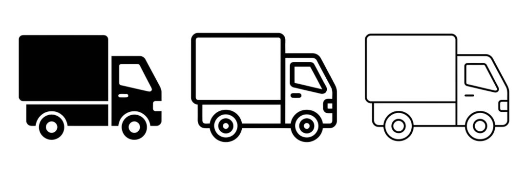 Cargo truck icon silhouette vector, bold outline and line art isolated illustration