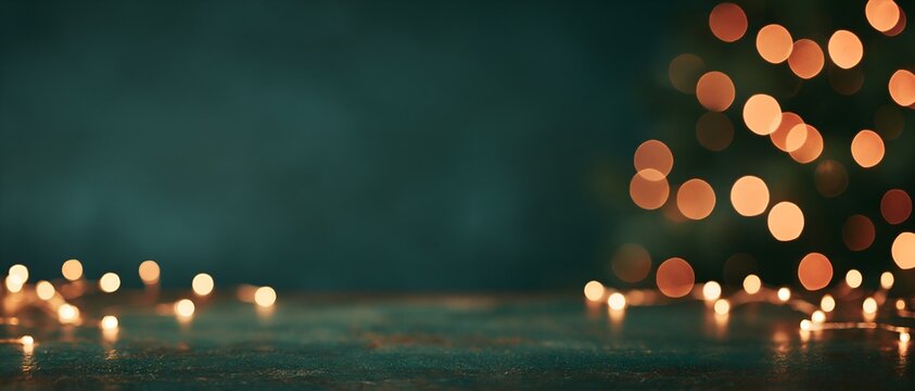 Glowing bokeh lights on dark teal surface
