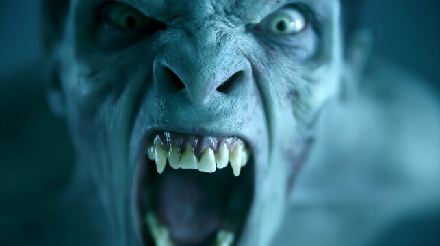 Vampire-like face with sharp fangs and intense glare