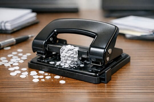 A stapler placed on a wooden desk, ready for use