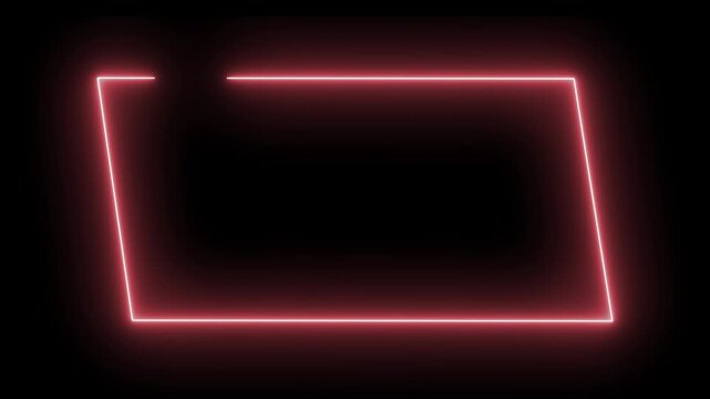 Glowing Red Neon Parallelogram Frame Motion Graphic Loop Isolated Black Background Animated Border for Text Copy Space Banner Video