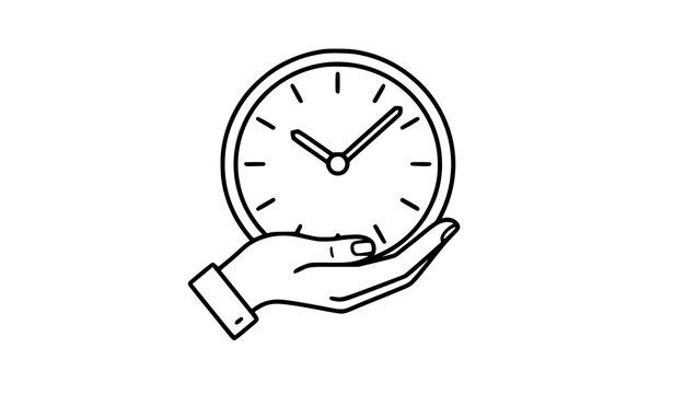 Hand Holding Clock Line Icon, Time Management and Personal Planning Vector Symbol