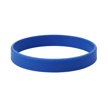 Blue silicone wristband or bracelet on transparent background