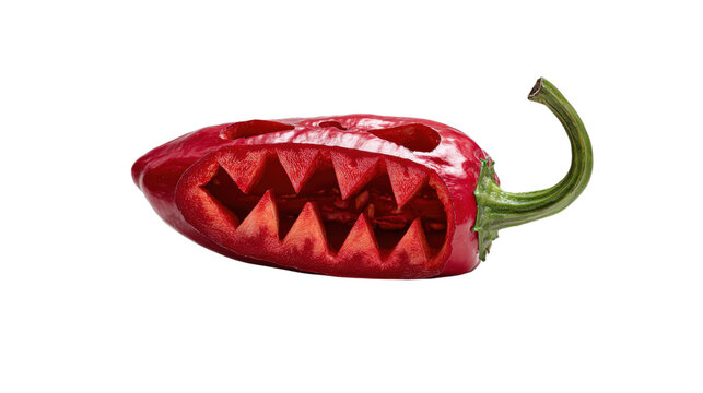 Carved red chili pepper with spooky face