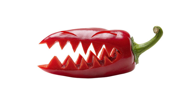 Carved red chili pepper with spooky face