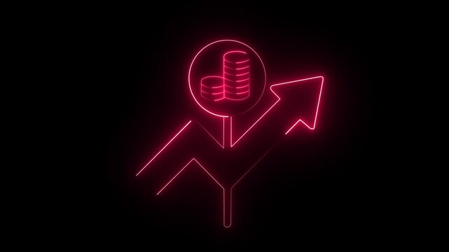 Red glowing upward arrow with stack of coins icon
