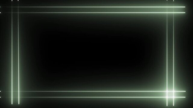 Glowing Light Green Neon Double Line Rectangular Frame Motion Graphic Loop Isolated Black Background Animated Border Overlay Video