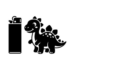 Cute dinosaur and lighter black and white vector illustration set with dinosaur illustration prehistoric stegosaurus accessory © NXTall